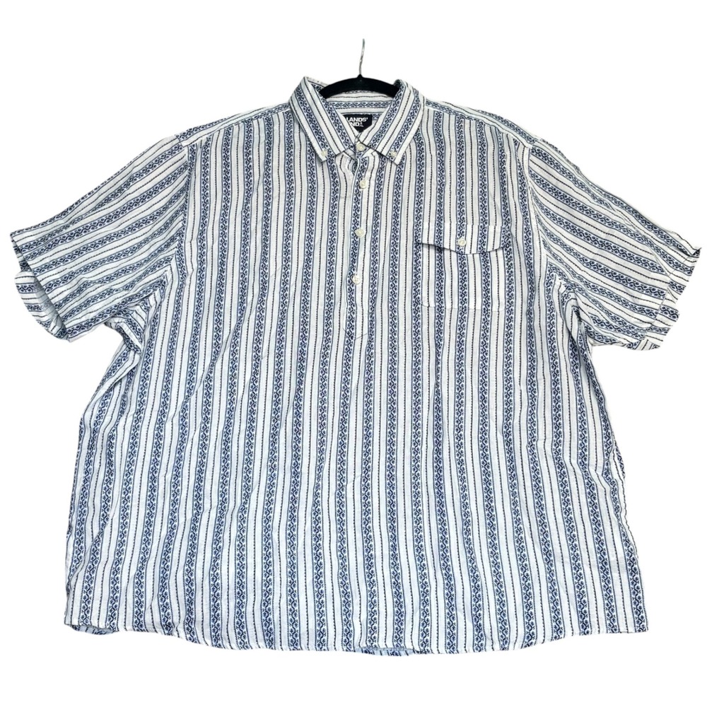 Lands End‎ Linen Top Womens XXL Popover Half Placket Short Sleeve Pocket Floral